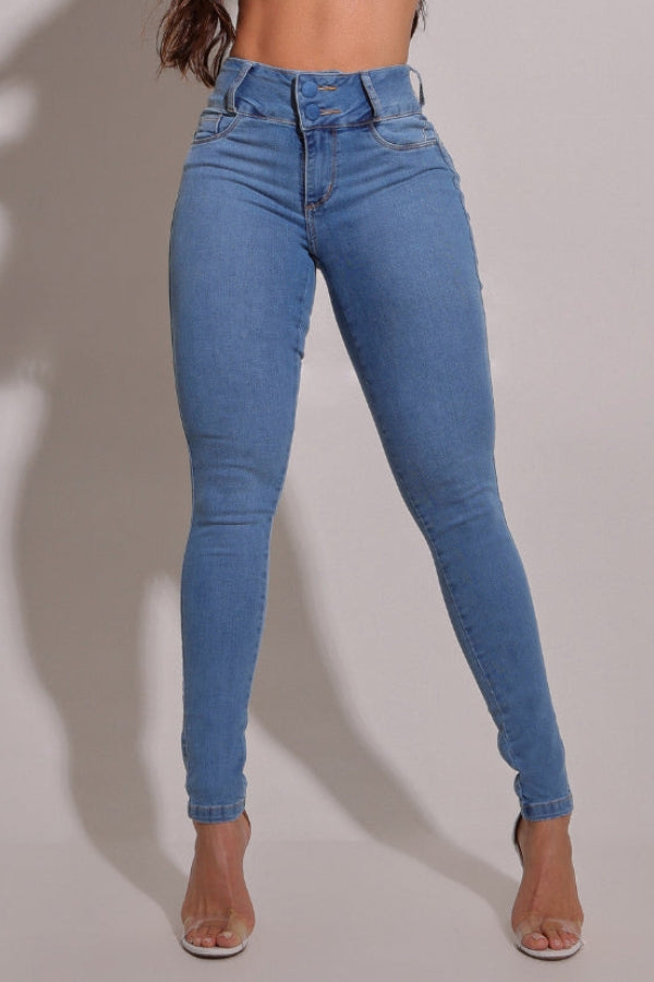 Calça jeans modeladora lipo e empina bumbum clara skinny