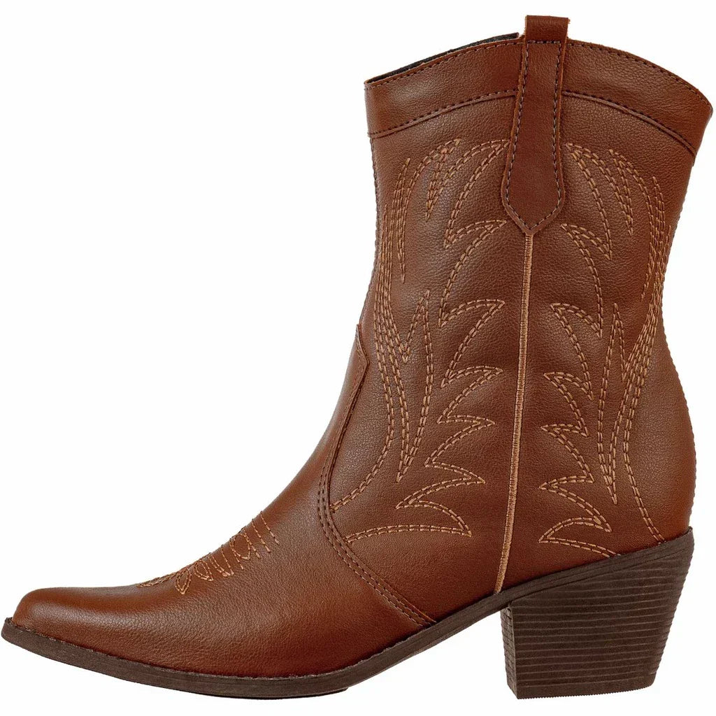 Bota Feminina Western Texana Cano Curto Bordada