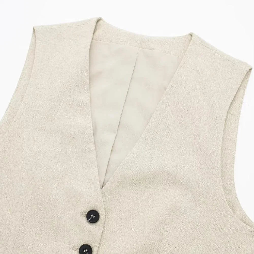 Conjunto Feminino em Alfaiataria - Colete e Shorts no Linho (Compre 1 Leve 2)