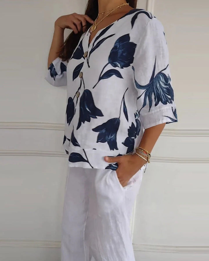 Blusa Feminina de Algodão e Linho com Decote em V