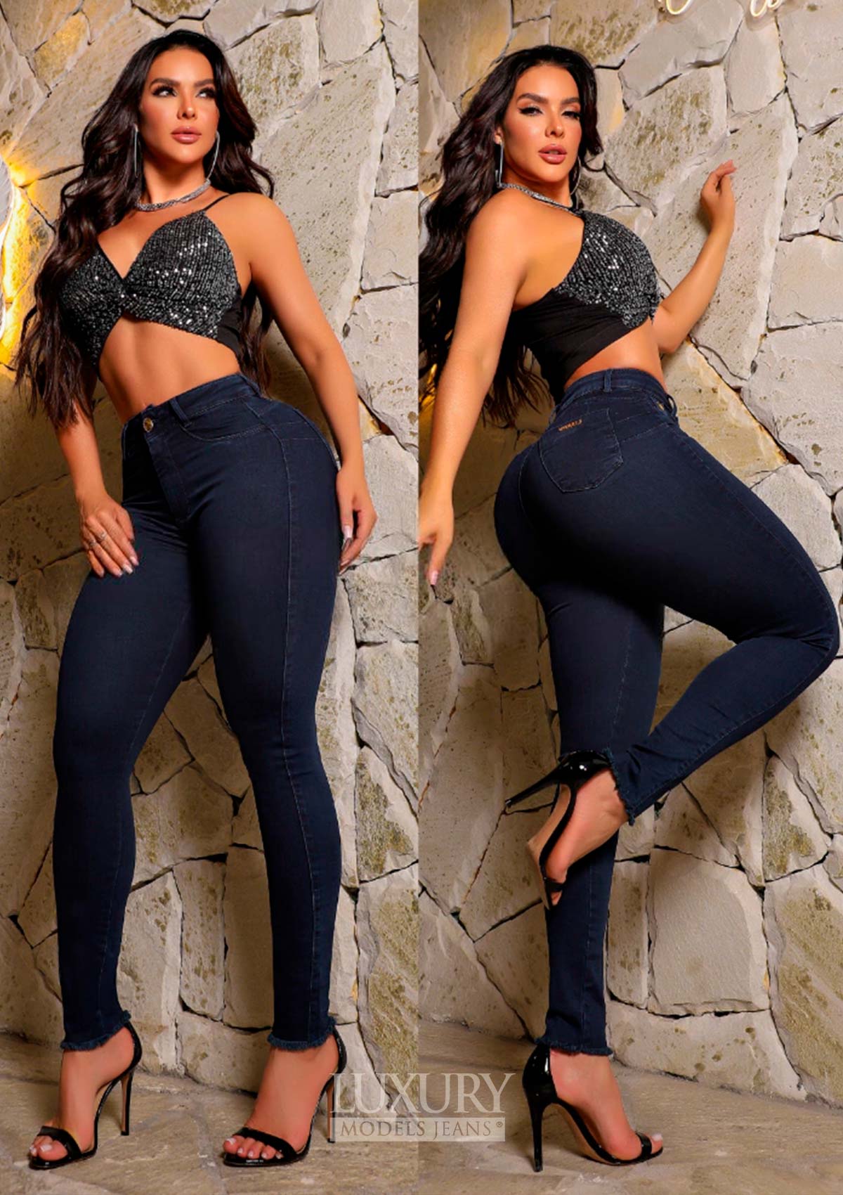 Calça Jeans Modeladora Lipo Empina Bumbum Detalhe Barra Cós Alto - C542